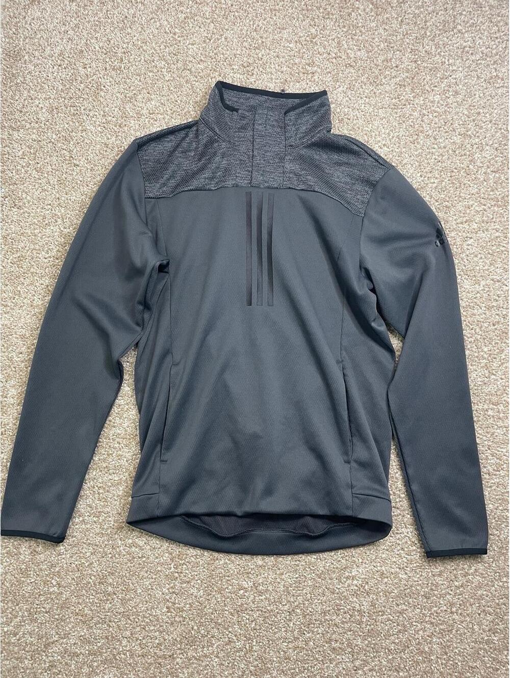 Adidas Jacket Mens Small Gray 1/4 Zip Pullover Climawarm Pockets Polyester